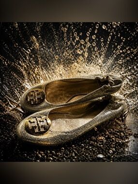 Tory Burch Gold Metallic Logo Ballet Flats